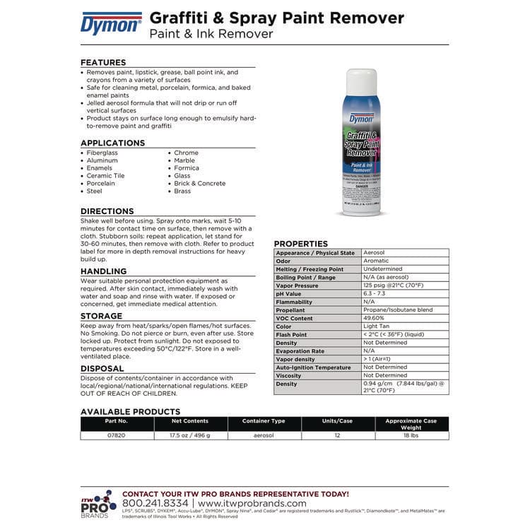 ITW PRO BRANDS Graffiti/Paint Remover, Jelled Formula, 17.5 oz Aerosol Spray (ITW07820) thumbnail 3