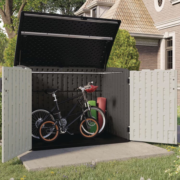 SUNCAST CORPORATION Stow-Away Horizontal Shed, 70 cu ft, 5 ft 10.5" x 3 ft 8.25" x 4 ft 4", Peppercorn/Passive/Black (SUABMS4780) thumbnail 4