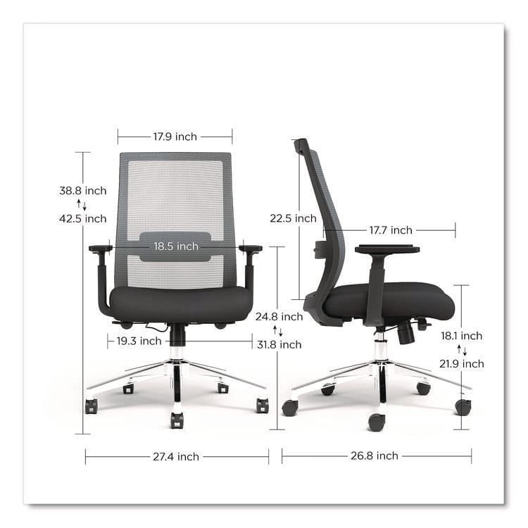 ALERA Alera Ashdale Ergonomic Fabric Swivel Task Chair, Supports 275 lb, 18.15 to 21.89 Seat Height, Black Seat/Back, Silver Base (ALEAD41BME17) thumbnail 2