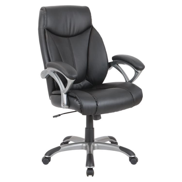 ALERA Alera Fulford Bonded Leather High-Back Managers Chair, Supports 275lb, 18.62-22.56" Seat Height, Black Seat/Back, Silver Base (ALEFD41B19)