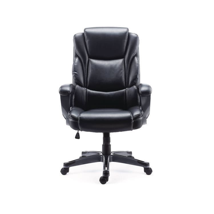 ALERA Alera Kirkdale Bonded Leather Manager Chair, Supports Up to 275 lb, 16.18 to 22.76 Seat Height, Black Seat/Back, Black Base (ALEKD4519) thumbnail 2