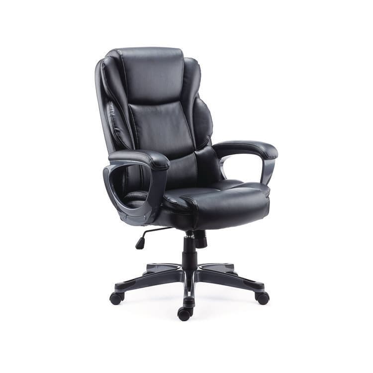 ALERA Alera Kirkdale Bonded Leather Manager Chair, Supports Up to 275 lb, 16.18 to 22.76 Seat Height, Black Seat/Back, Black Base (ALEKD4519)