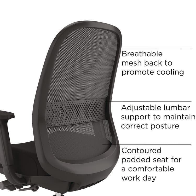 ALERA Alera Kempton Ergonomic Fabric Mesh Swivel Task Chair, Supports Up to 275lb, 18.31 to 22.17 Seat Height, Black Seat/Back/Base (ALEKP42BME17) thumbnail 3