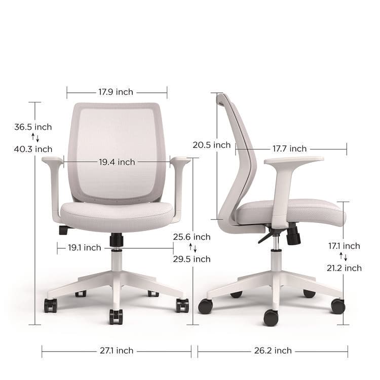 ALERA Alera Wessex Ergonomic Fabric Mesh Swivel Task Chair, Supports 275 lb, 17.09 to 20.83 Seat Height, Gray Seat/Back, White Base (ALEWX42BME47) thumbnail 4