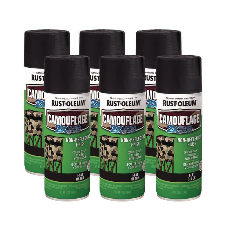 RUST-OLEUM CORPORATION Camouflage Spray Paint, Flat Black, 12 oz Aerosol Can, 6/Carton (RST279179CT)