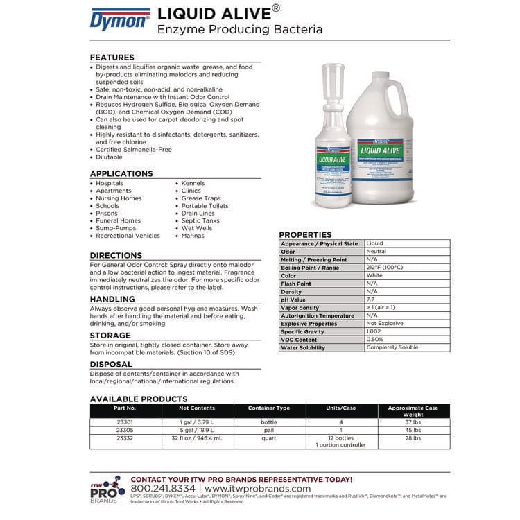 ITW PRO BRANDS LIQUID ALIVE Enzyme Producing Bacteria, 1 gal Bottle, 4/Carton (ITW23301) thumbnail 3