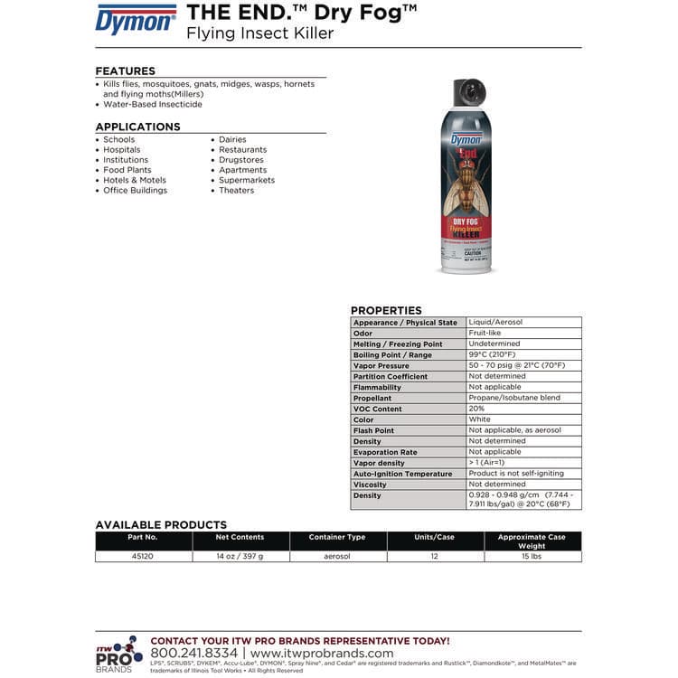 ITW PRO BRANDS THE END. Dry Fog Flying Insect Killer, 14 oz Aerosol Spray, 12/Carton (ITW45120) thumbnail 4