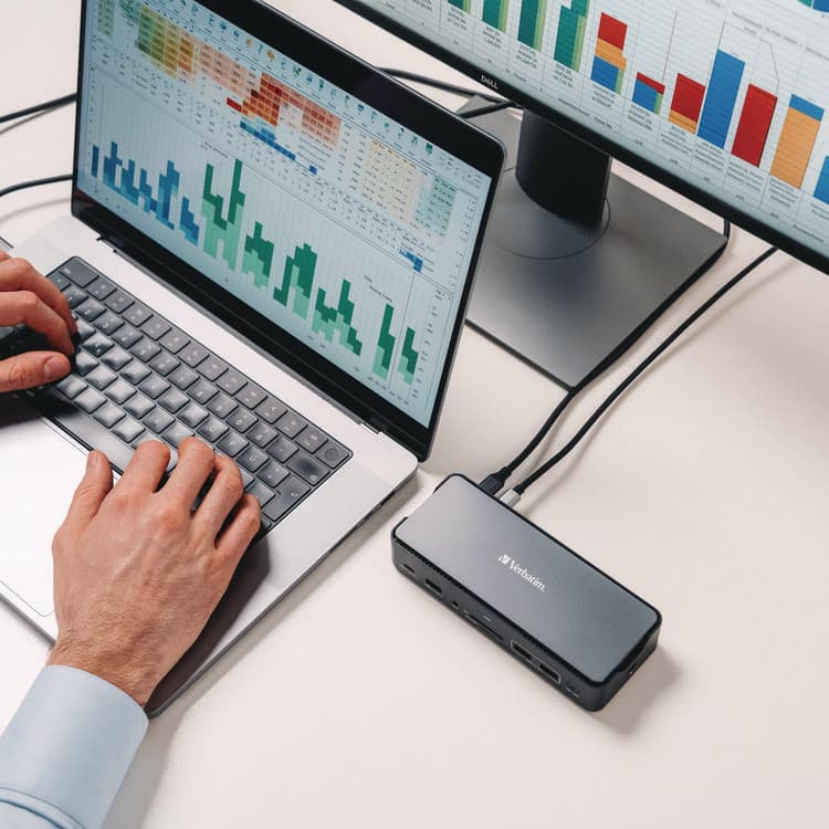 VERBATIM CORPORATION USB-C Pro Docking Station 15-in-1 256GB Vi3000 SSD, Audio/DisplayPort/HDMI/Micro SD/RJ45/SD/USB-A/USB-C, Gray (VER32174) thumbnail 2