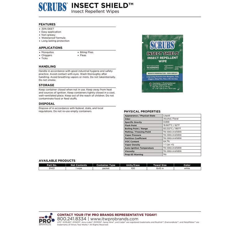 ITW PRO BRANDS Insect Shield Insect Repellent Wipes, 8 x 10, 100/Carton (ITW91401) thumbnail 4