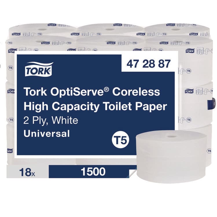 SCA TISSUE OptiServe High-Capacity Coreless Toilet Paper, 2-Ply, White, 1,500 Sheets/Roll, 18 Rolls/Carton (TRK472887)