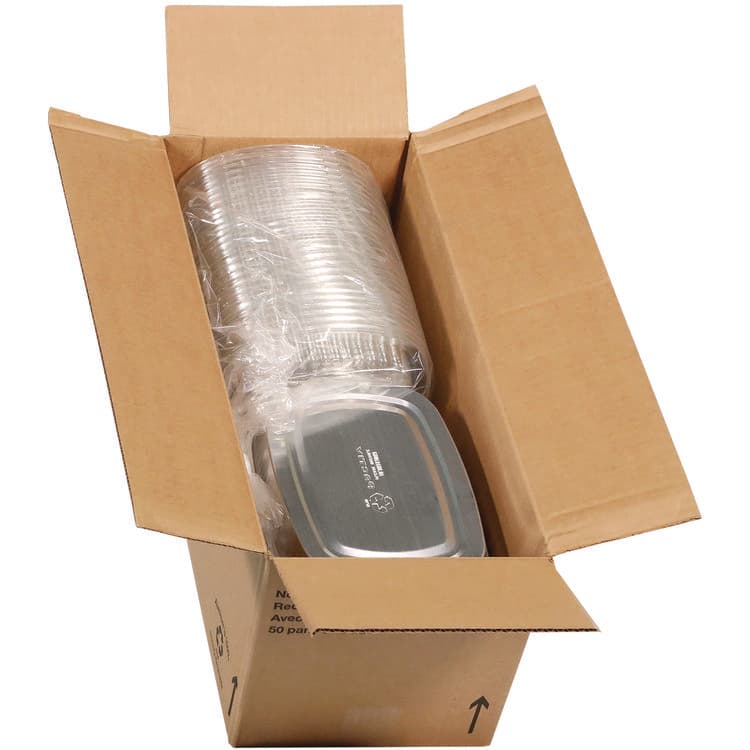 PACTIV EVERGREEN CORPORATION Classic Carry-Out Container with PET Dome Lid, 46 oz, 9.8 x 7.8 x 1.3, Silver/Clear, Aluminum, 50/Carton (PCTY6710PET) thumbnail 3