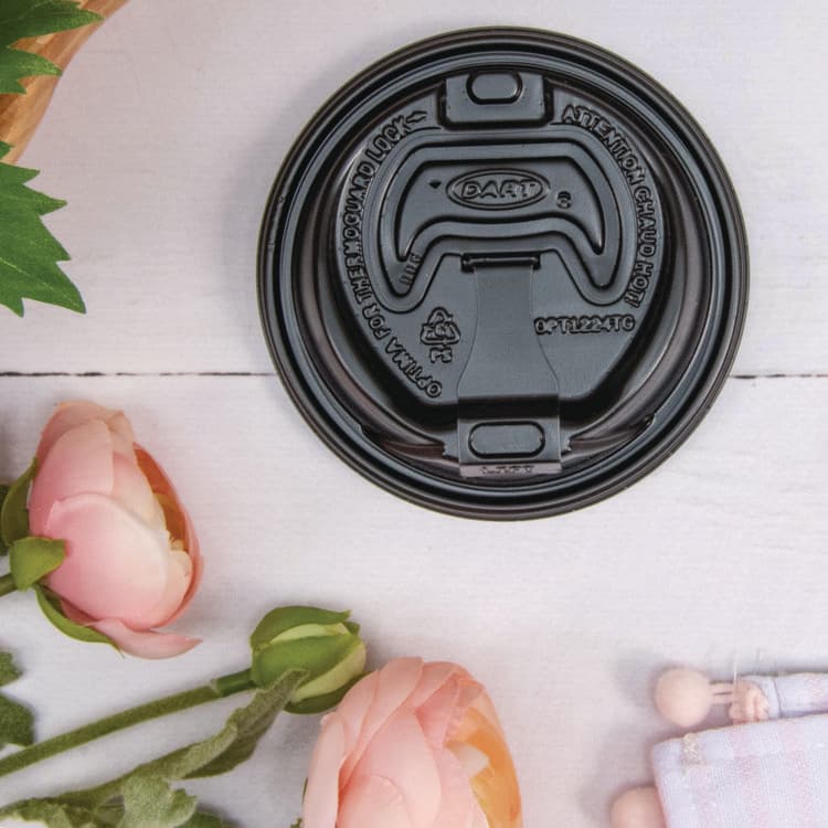 DART Optima Reclosable Lids for Hot Paper Cups, Fits 12 oz to 24 oz Hot Cups, Plastic, Black, 1,200/Carton (DCCOPT1224TGB) thumbnail 4