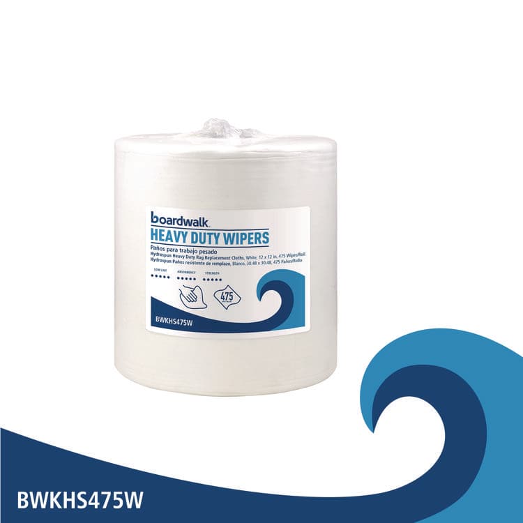 BOARDWALK Hydrospun Wipers, Heavy Duty, 12 x 12, White, 475/Roll (BWKHS475W) thumbnail 2