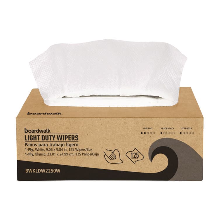 BOARDWALK One-Ply Paper Wipers, 9.84 x 9.06, White, 125 Wipers/Box, 18 Boxes/Carton (BWKLDW2250W)