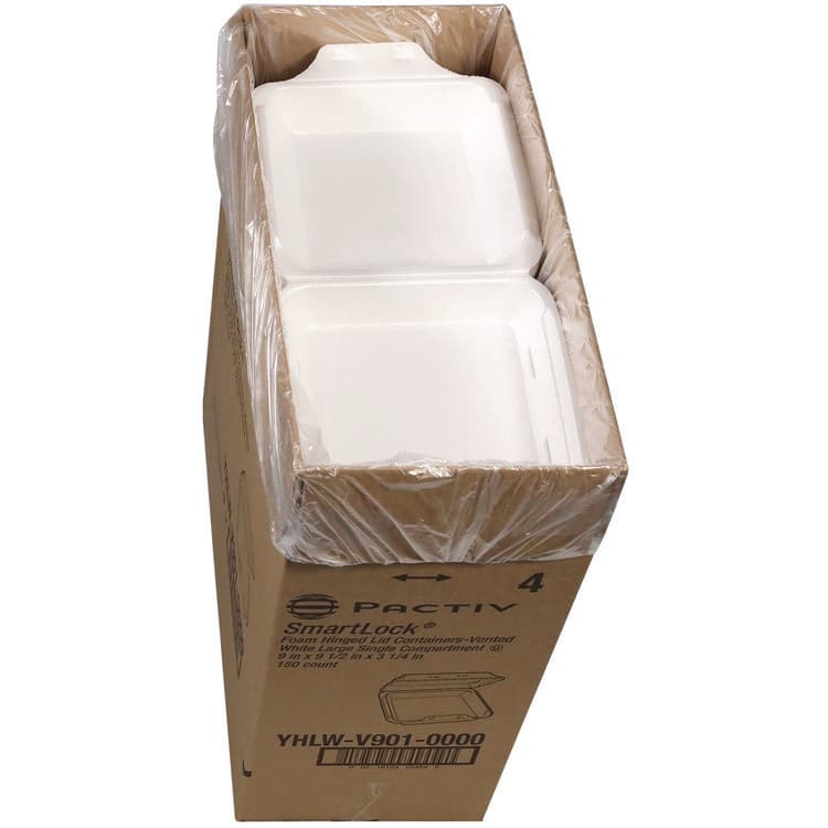 PACTIV EVERGREEN CORPORATION SmartLock Vented Foam Hinged Lid Container, 9 x 9.5 x 3.3, White, 150/Carton (PCTYHLWV9010000) thumbnail 4