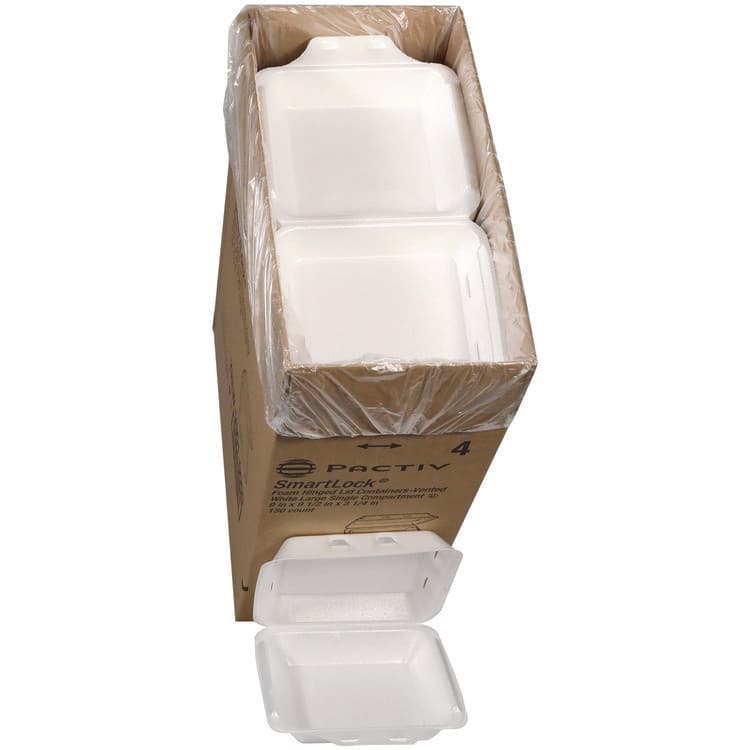 PACTIV EVERGREEN CORPORATION SmartLock Vented Foam Hinged Lid Container, 9 x 9.5 x 3.3, White, 150/Carton (PCTYHLWV9010000)