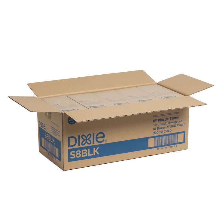 DIXIE FOOD SERVICE Slim Unwrapped Plastic Straws, 8", Plastic, Black, 500/Box, 10 Boxes/Carton (DXES8BLK) thumbnail 2