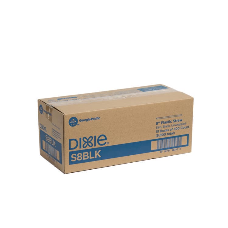 DIXIE FOOD SERVICE Slim Unwrapped Plastic Straws, 8", Plastic, Black, 500/Box, 10 Boxes/Carton (DXES8BLK)