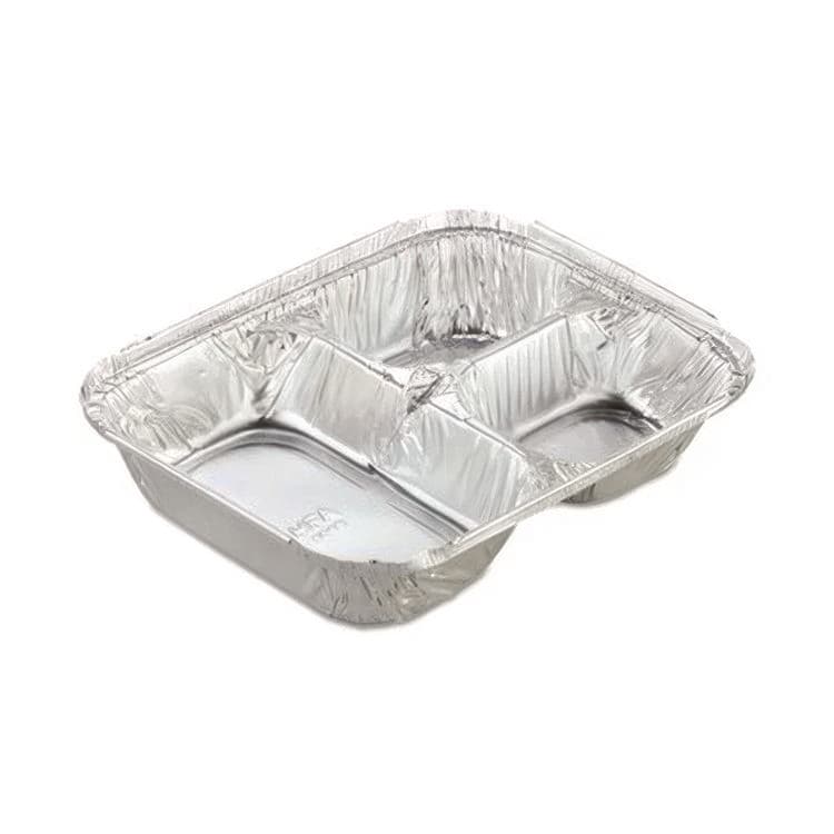 HFA Aluminum Oblong Container with Lid, 3 Compartments, 24 oz, 8.5 x 6.38 x 1.47, Silver, 500/Carton (HFA204535) thumbnail 4