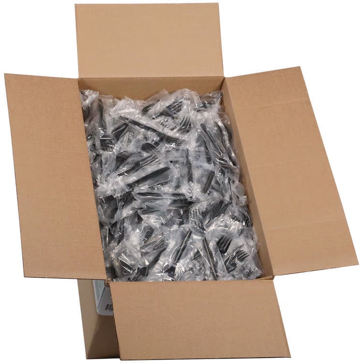 PACTIV EVERGREEN CORPORATION Meadoware Cutlery, Individually Wrapped, Medium Heavyweight Fork, Plastic, Black, 1,000/Carton (PCTMKFE) thumbnail 4