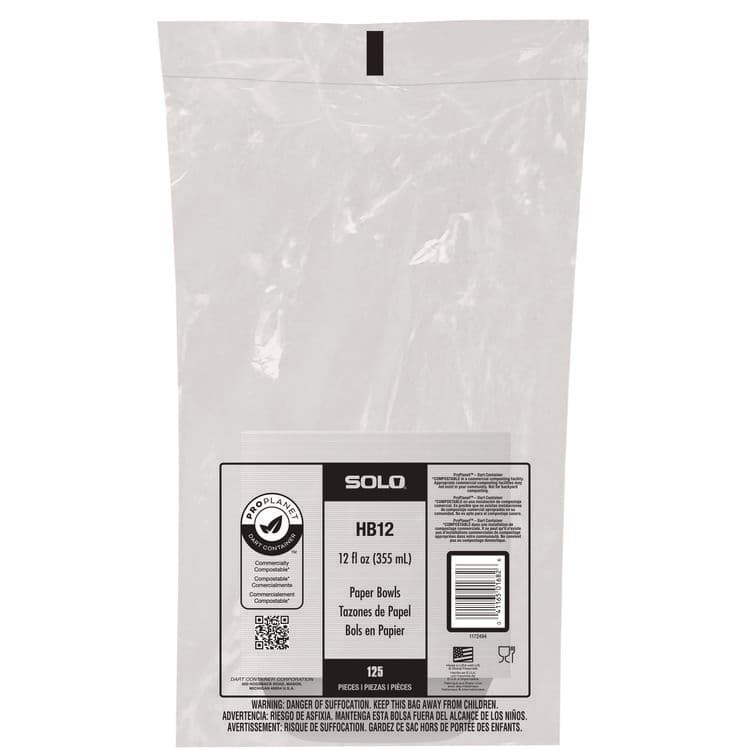 DART Compostable Paper Dinnerware, ProPlanet Seal, Bowl, 12 oz, White, 125/Pack (SCCHB12PLANETPK) thumbnail 3