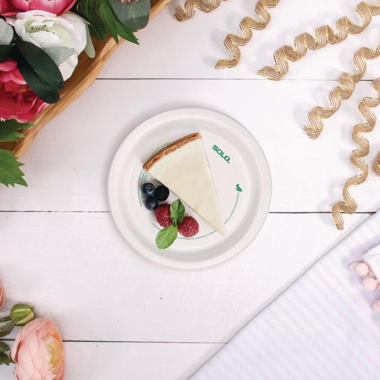 DART Compostable Paper Dinnerware, ProPlanet Seal, Plate, 6" dia, White, 125/Pack (SCCMP6PLANETPK) thumbnail 4