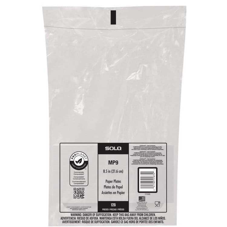 DART Compostable Paper Dinnerware, ProPlanet Seal, Plate, 8.5" dia, White, 125/Pack (SCCMP9PLANETPK) thumbnail 3