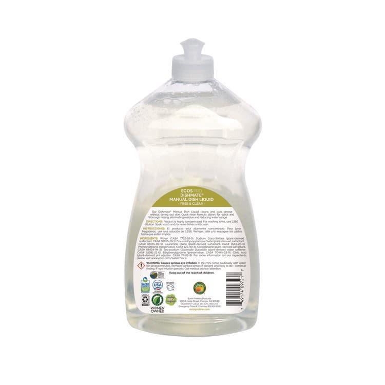 EARTH FRIENDLY PRODUCTS Dishmate Manual Dish Liquid, Free and Clear, 25 oz Squeeze Bottle, 6/Carton (EOPPL97216CT) thumbnail 3