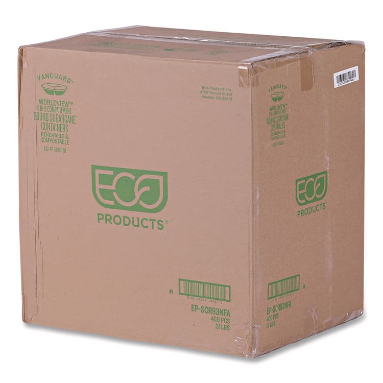 ECO-PRODUCTS,INC. Vanguard Renewable and Compostable Sugarcane Containers, 3-Compartment Bowl, 28 oz, White, 400/Carton (ECOEPSCR93NFA) thumbnail 2