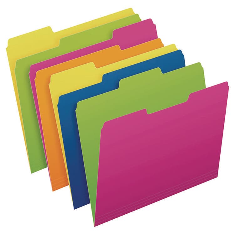 TOPS BUSINESS FORMS Glow Twisted 3-Tab File Folder, 1/3-Cut Tabs: Assorted, Letter Size, 0.25" Expansion, Assorted Colors, 12/Pack (PFX40526)