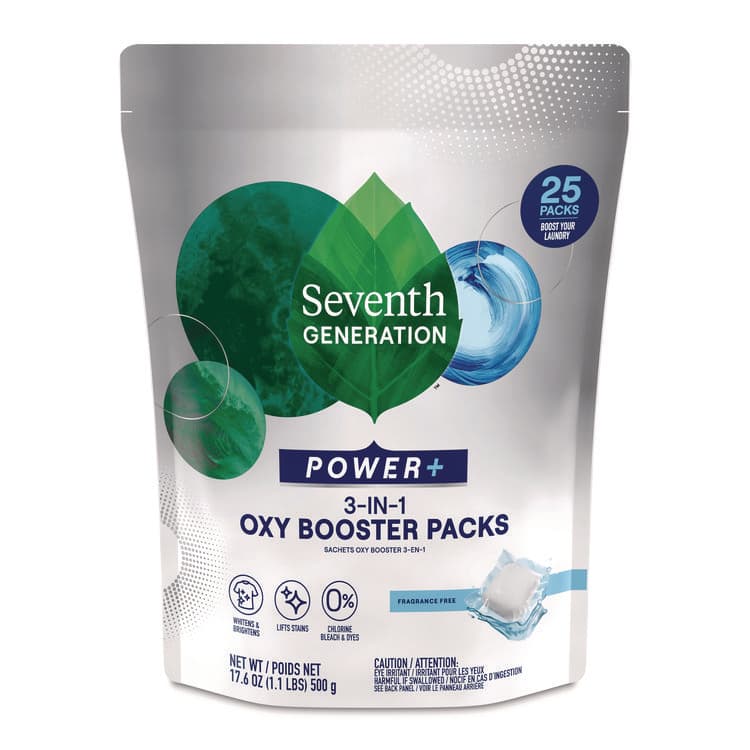 SEVENTH GENERATION Power+ 3-in-1 Oxy Booster Packs, Fragrance Free, 17.6 oz, 25 Tabs/Pack, 6 Packs/Carton (SEV68927608)