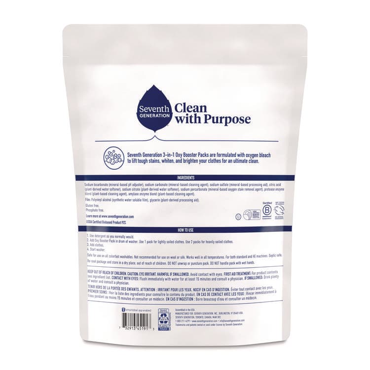 SEVENTH GENERATION Power+ 3-in-1 Oxy Booster Packs, Fragrance Free, 17.6 oz, 25 Tabs/Pack, 6 Packs/Carton (SEV68927608) thumbnail 2