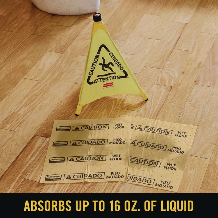 RUBBERMAID COMMERCIAL PROD. Over-the-Spill Pad, Caution Wet Floor, 16 oz, 16.5 x 20, 22 Sheets/Pad (RCP4252YEL) thumbnail 4