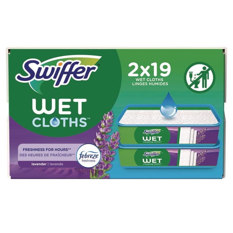 PROCTER & GAMBLE Sweeper TRAP + LOCK Wet Mop Cloth, 8 x 10, White, Lavender Scent, 38/Pack (PGC00743)