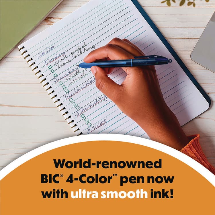 BIC CORP. 4-Color Smooth Multi-Color Ballpoint Pen, Retractable, Medium 1 mm, Black/Blue/Green/Red Ink, Black/Blue Barrel, 12/Pack (BICMMS11AAST) thumbnail 2