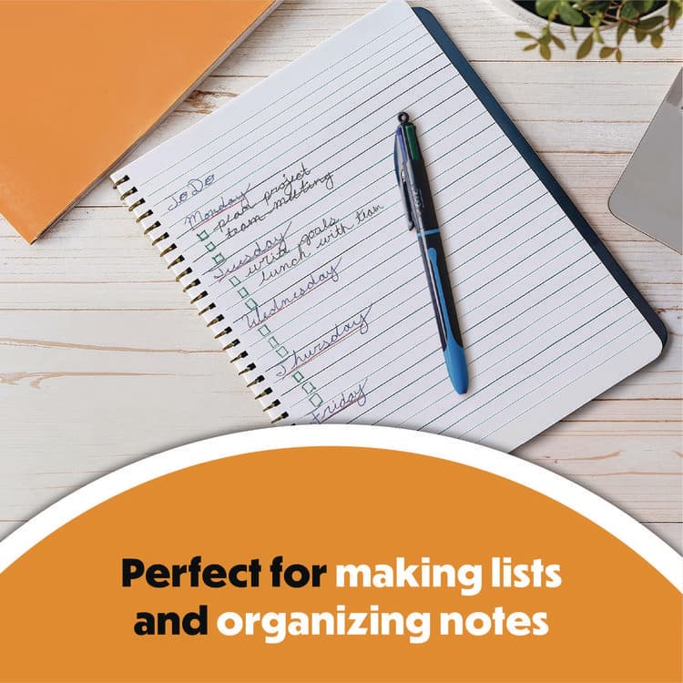 BIC CORP. 4-Color Smooth Multi-Color Ballpoint Pen, Retractable, Medium 1 mm, Black/Blue/Green/Red Ink, Black/Blue Barrel, 12/Pack (BICMMS11AAST) thumbnail 4