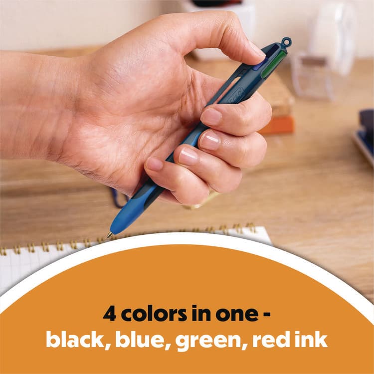 BIC CORP. 4-Color Smooth Multi-Color Ballpoint Pen, Retractable, Medium 1 mm, Black/Blue/Green/Red Ink, Black/Blue Barrel, 3/Pack (BICMMSP3AAST) thumbnail 3