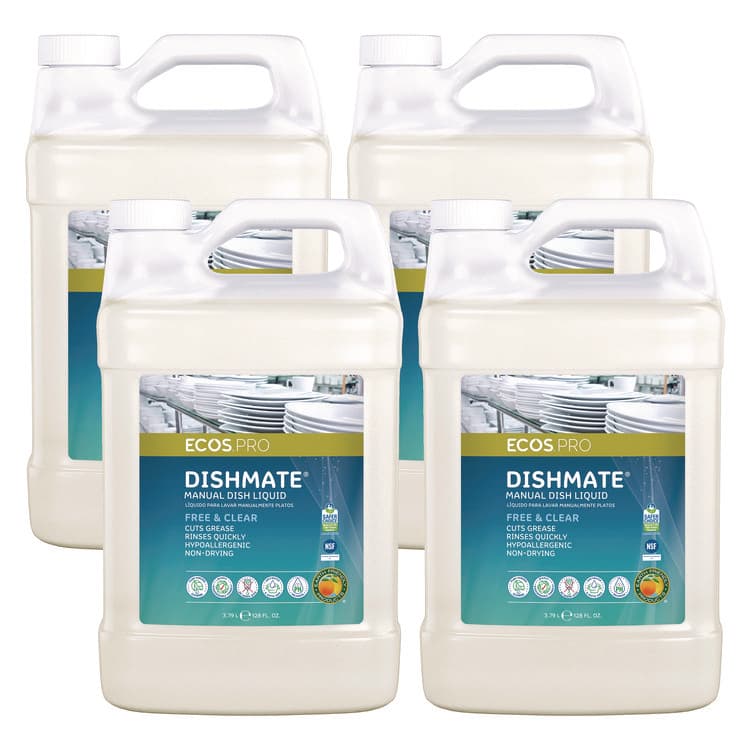 EARTH FRIENDLY PRODUCTS Dishmate Manual Dish Liquid, Free and Clear, 1 gal Jug, 4/Carton (EOPPL972104CT)