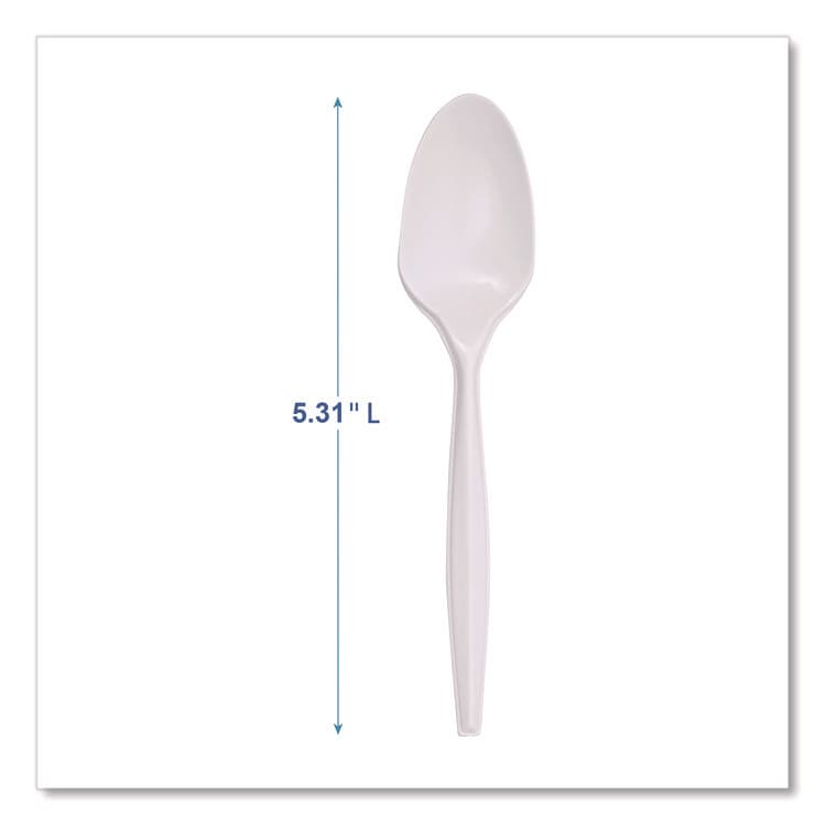 BOARDWALK Mediumweight Polypropylene Cutlery, Spoon, 5.31", Plastic, White, 1,000/Carton (BWKSPOONPPMW) thumbnail 3