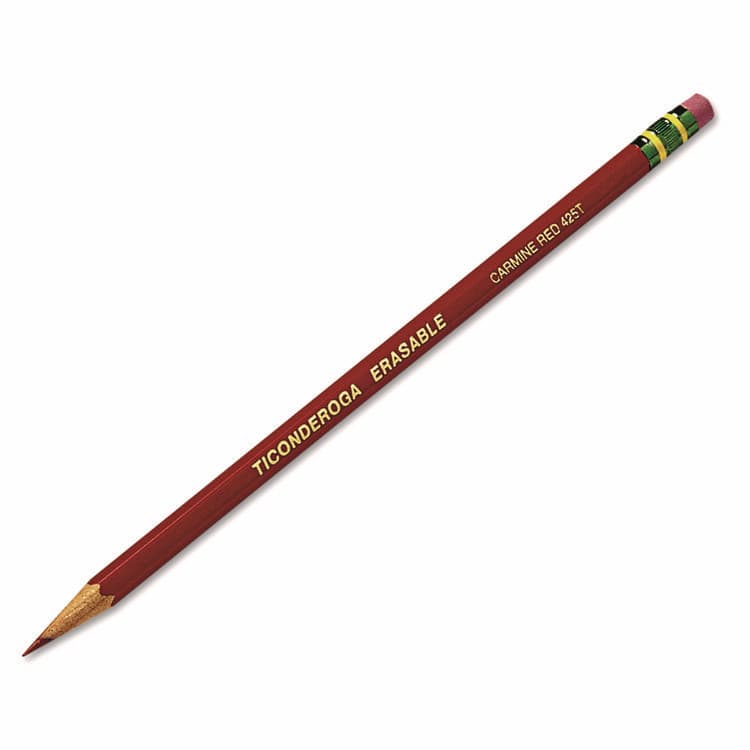 DIXON TICONDEROGA CO. Erasable Colored Pencils, 2.6 mm, 2B, Carmine Red Lead, Carmine Red Barrel, 12/Pack (DIX142590002) thumbnail 3