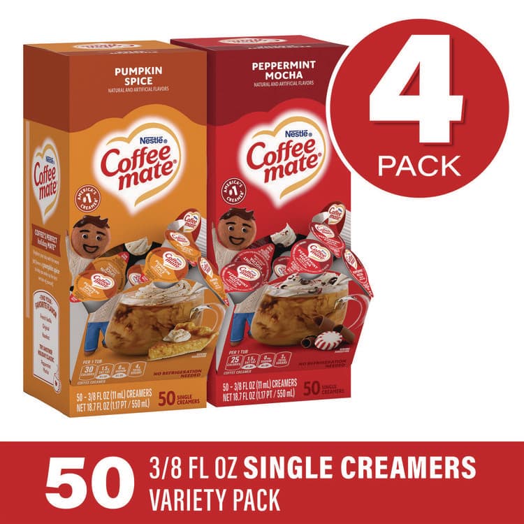 NESTLE Liquid Coffee Creamer, Peppermint Mocha/Pumpkin Spice, 0.38 oz Mini Cups, 50/Pack, 4 Packs/Carton (GRR70000095) thumbnail 2