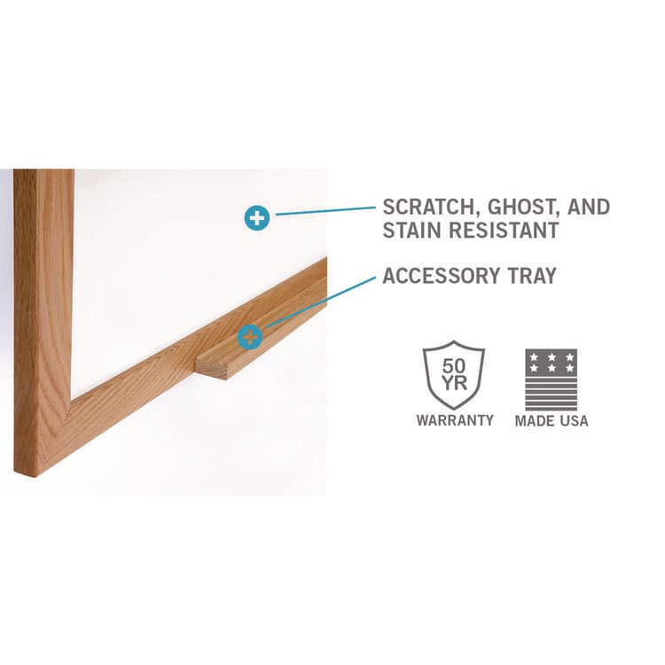 GHENT MANUFACTURING, M1 Porcelain Magnetic Whiteboard, 87.94" x 48.5", White Surface, Natural Wood Frame (GHEM1W474) thumbnail 4