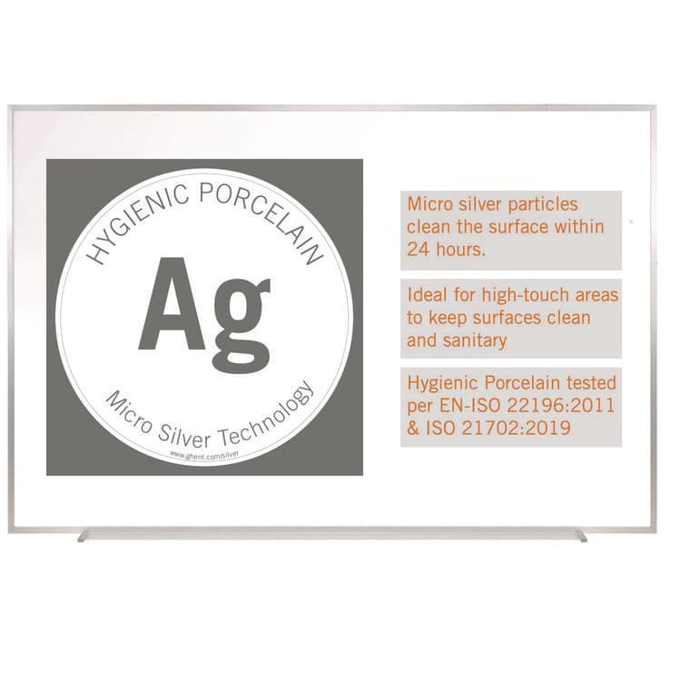 GHENT MANUFACTURING, Hygienic Porcelain Magnetic Whiteboard with Aluminum Frame, 87.91" x 48.5", White Surface, Satin Aluminum Frame (GHEM4474) thumbnail 2
