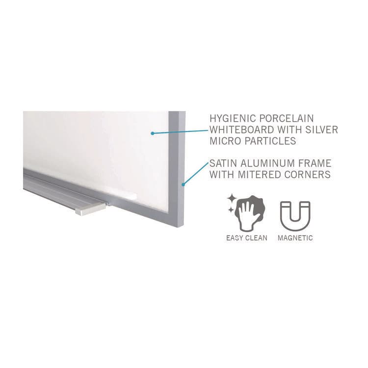 GHENT MANUFACTURING, Hygienic Porcelain Magnetic Whiteboard with Aluminum Frame, 87.91" x 48.5", White Surface, Satin Aluminum Frame (GHEM4474) thumbnail 3