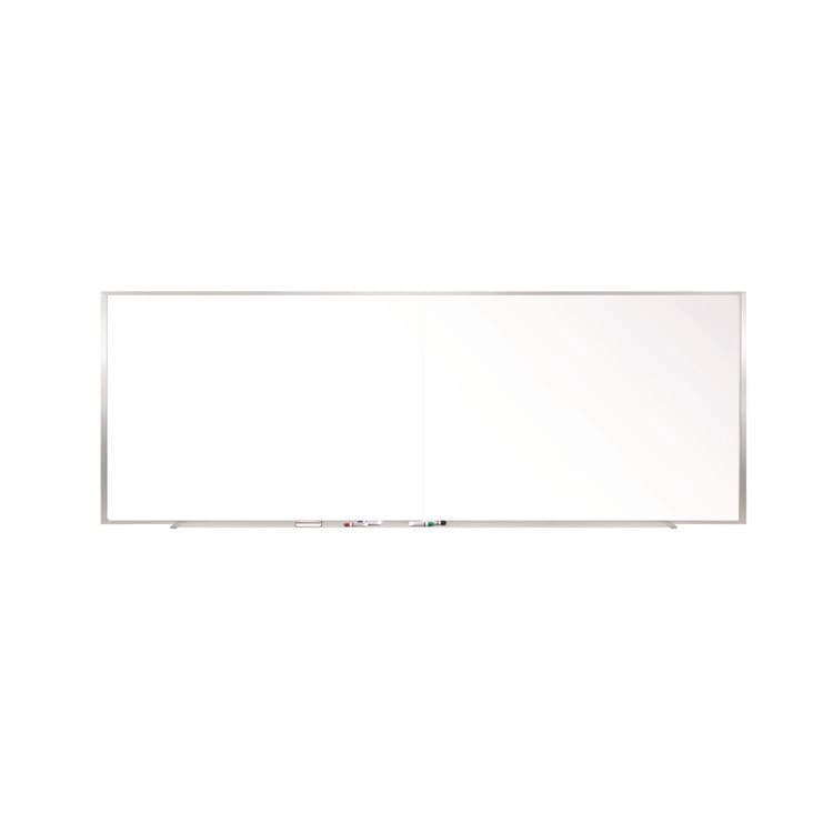 GHENT MANUFACTURING, Two-Piece M1 Porcelain Magnetic Whiteboard, 144.5" x 48.5", White Surface, Satin Aluminum Frame (GHEM141242P)