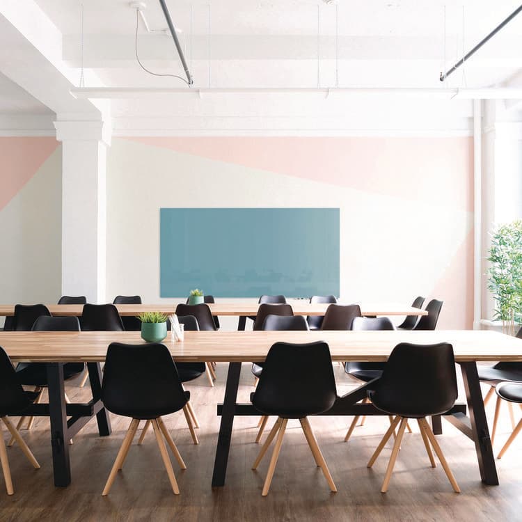 GHENT MANUFACTURING, Aria Low-Profile Frameless Magnetic Glassboard, 96" x 48", Denim Blue Surface (GHEARIASM48DM) thumbnail 4