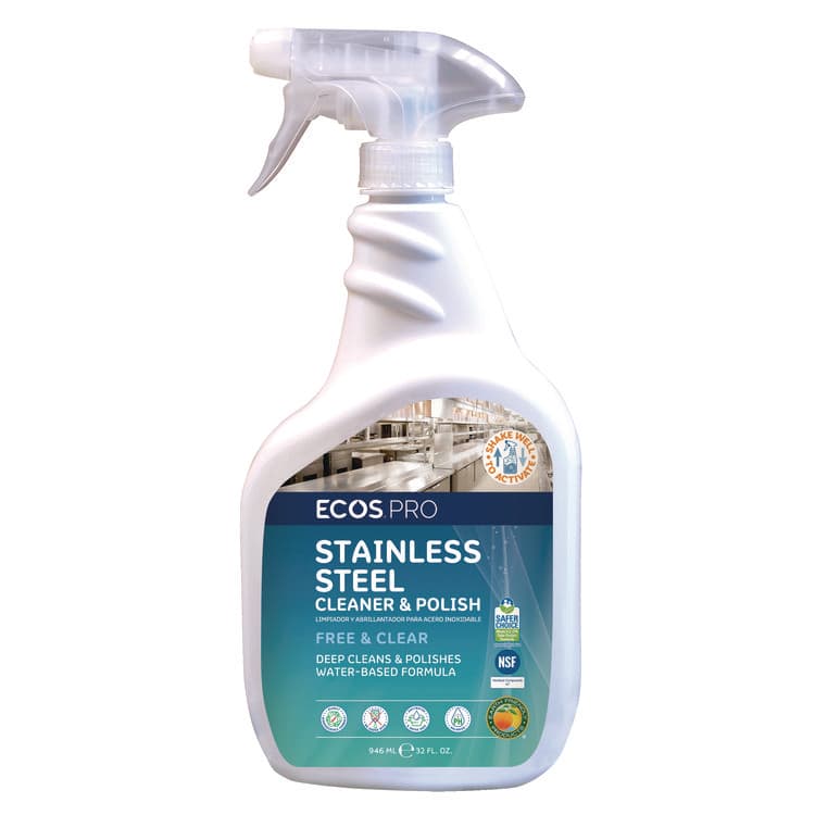 EARTH FRIENDLY PRODUCTS Stainless Steel Cleaner and Polish, Free and Clear Scent, 32 oz Spray Bottle, 6/Carton (EOPPL93306CT) thumbnail 2