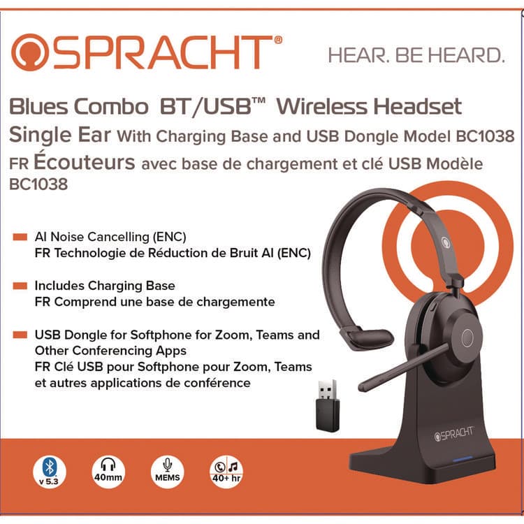 SPRACHT Blues Combo Monaural Headset, Over The Head, Black (SPTBC1039) thumbnail 2