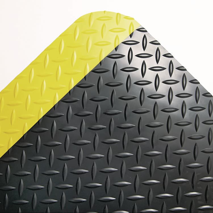 CROWN MATS & MATTING Industrial Deck Plate Anti-Fatigue Mat, Rectangular, Black/Yellow Raised Diamond Surface, 24" x 36" (CWNCD0023YB)