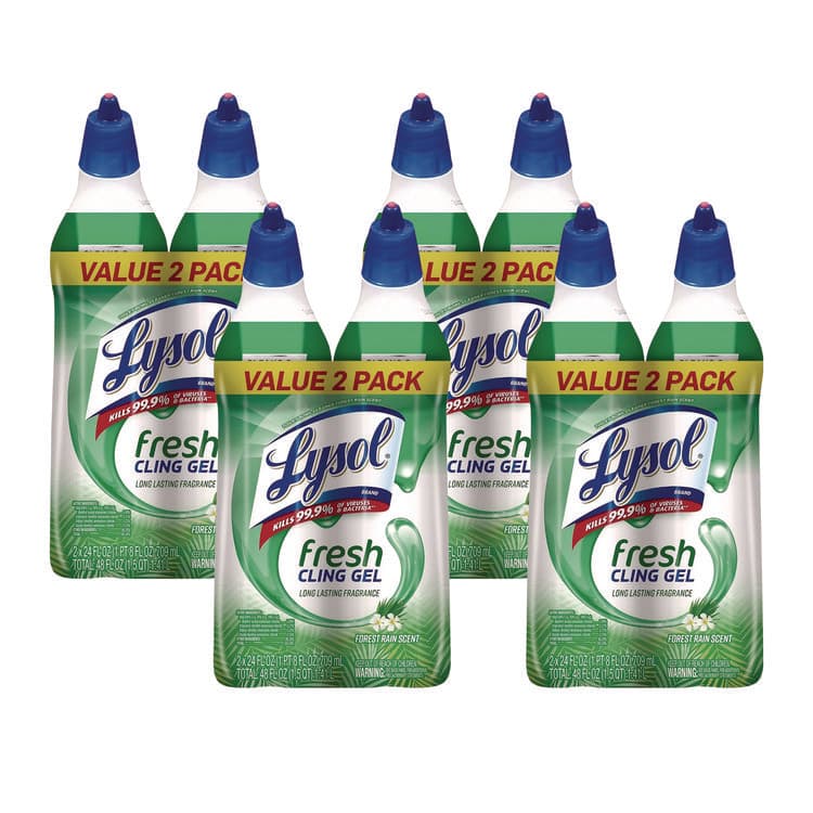 RECKITT BENCKISER Cling and Fresh Toilet Bowl Cleaner, Forest Rain Scent, 24 oz, 2/Pack, 4 Packs/Carton (RAC98015)
